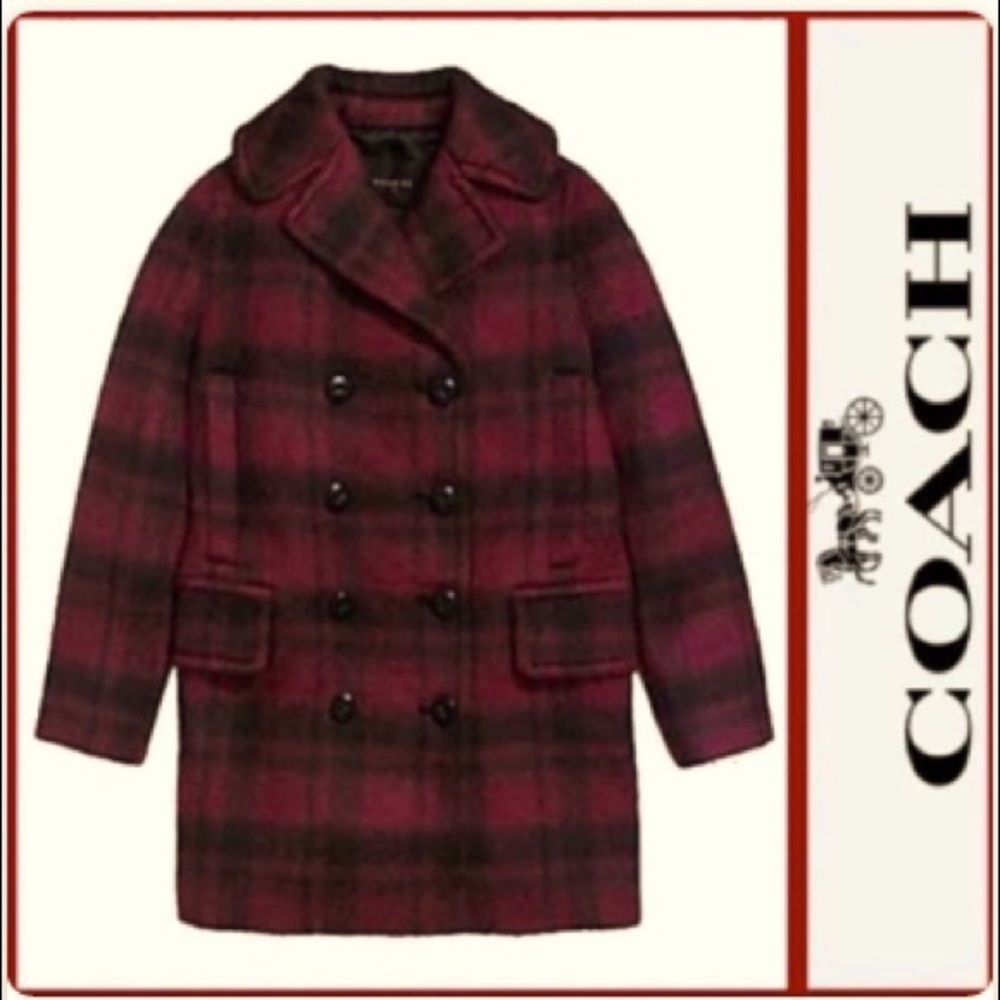 NEW Stunning Coach Plaid Wool Blend Long Coat